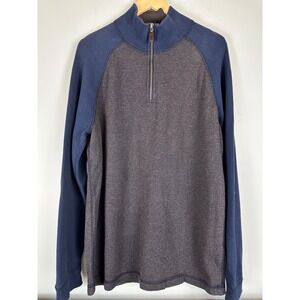 Nautica Men's Large 1/4 Zip Mock Neck Sweater Gray Blue Cotton Pullover Casual
